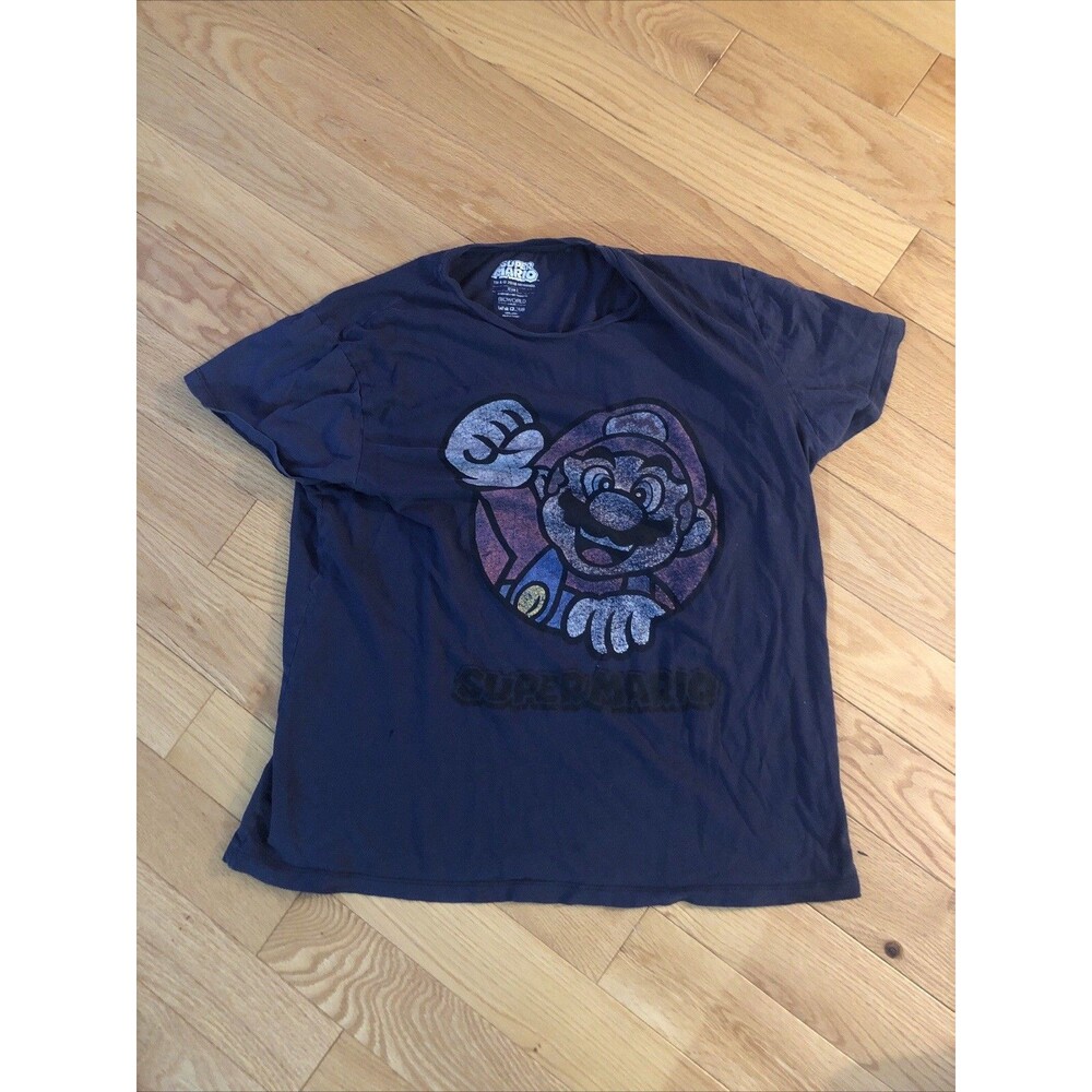 Super Mario Tee Shirt Blue Medium/Large Distressed Pit To Pit‎ 19"